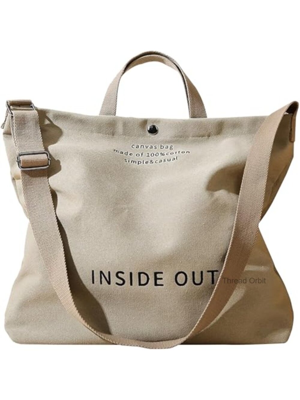 Large Canvas Tote Bag with Adjustable Crossbody Strap, 17x14x5.5 inches